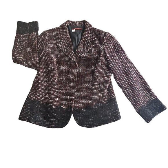 Tape Measure Women's Tweed Jacket Blazer 3-Button Port and Black Lace Gothcore - Picture 2 of 16